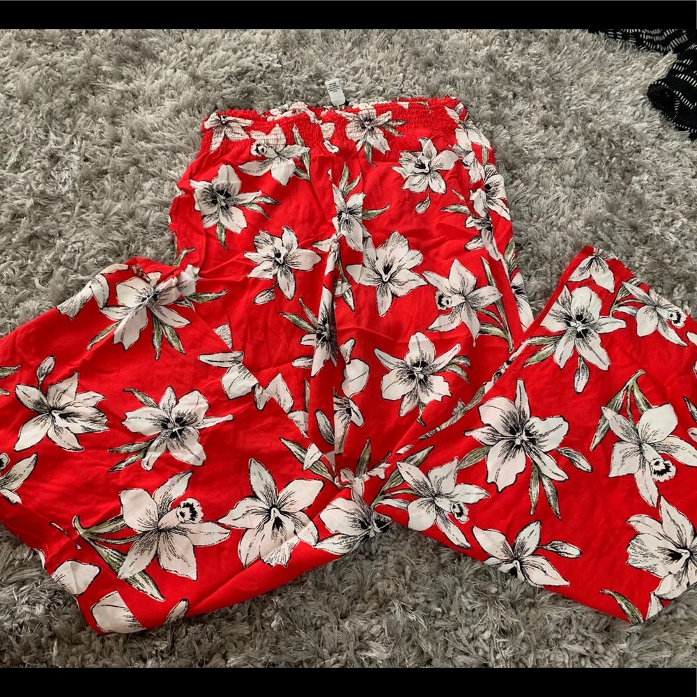 Red floral pants